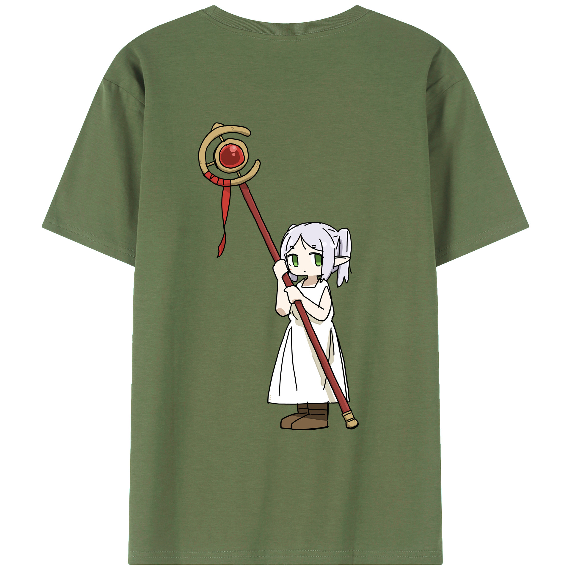 （画像用） 葬送のフリーレン Frieren 綿100％ メンズ半袖Tシャツ（バックプリント） 通気性